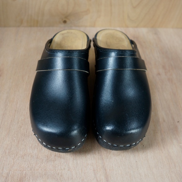 Skane Toffeln Black Leather Clogs Made in Sweden - Picture 3 of 7